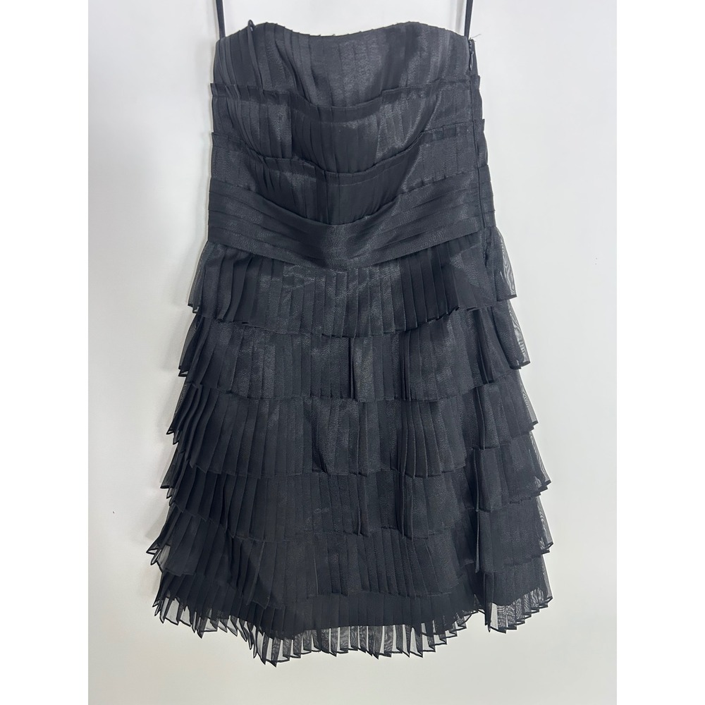 White House Black Market Strapless Tiered Pleated Ruffle Cocktail Dress Black 0